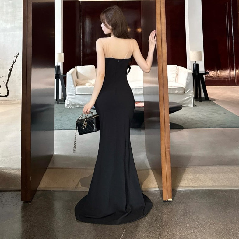 Velvet Plunging V-Back Mermaid Evening Gown for Host Black Tie