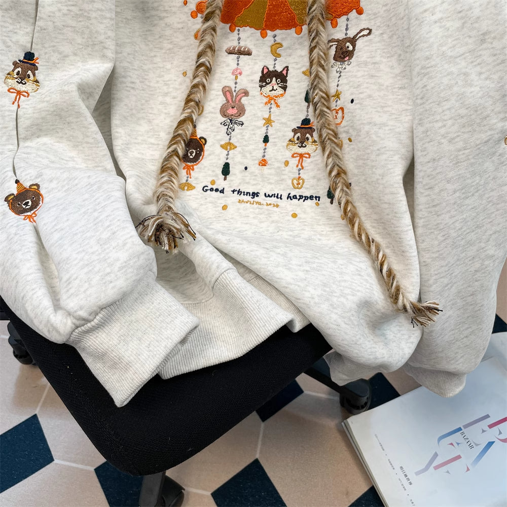 Viral Winter Embroidered Hoodie - Y2K Oversized Cozy Fleece, Eco-Friendly Streetwear