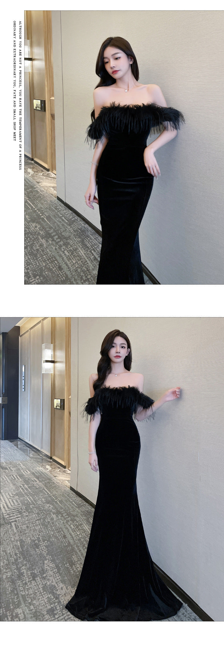 Fur Collar Sexy Strapless Bodycon Floor-Length Women's Dress Elegant Backless Nightclub Gown Car Model Annual Meeting Evening Dress