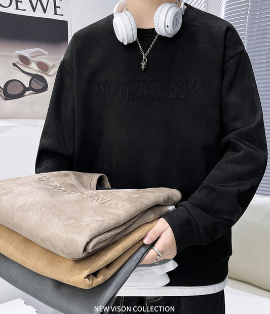 Autumn and Winter Simple Casual Suede Sweater Men's Loose and Versatile Casual Top Hoodie