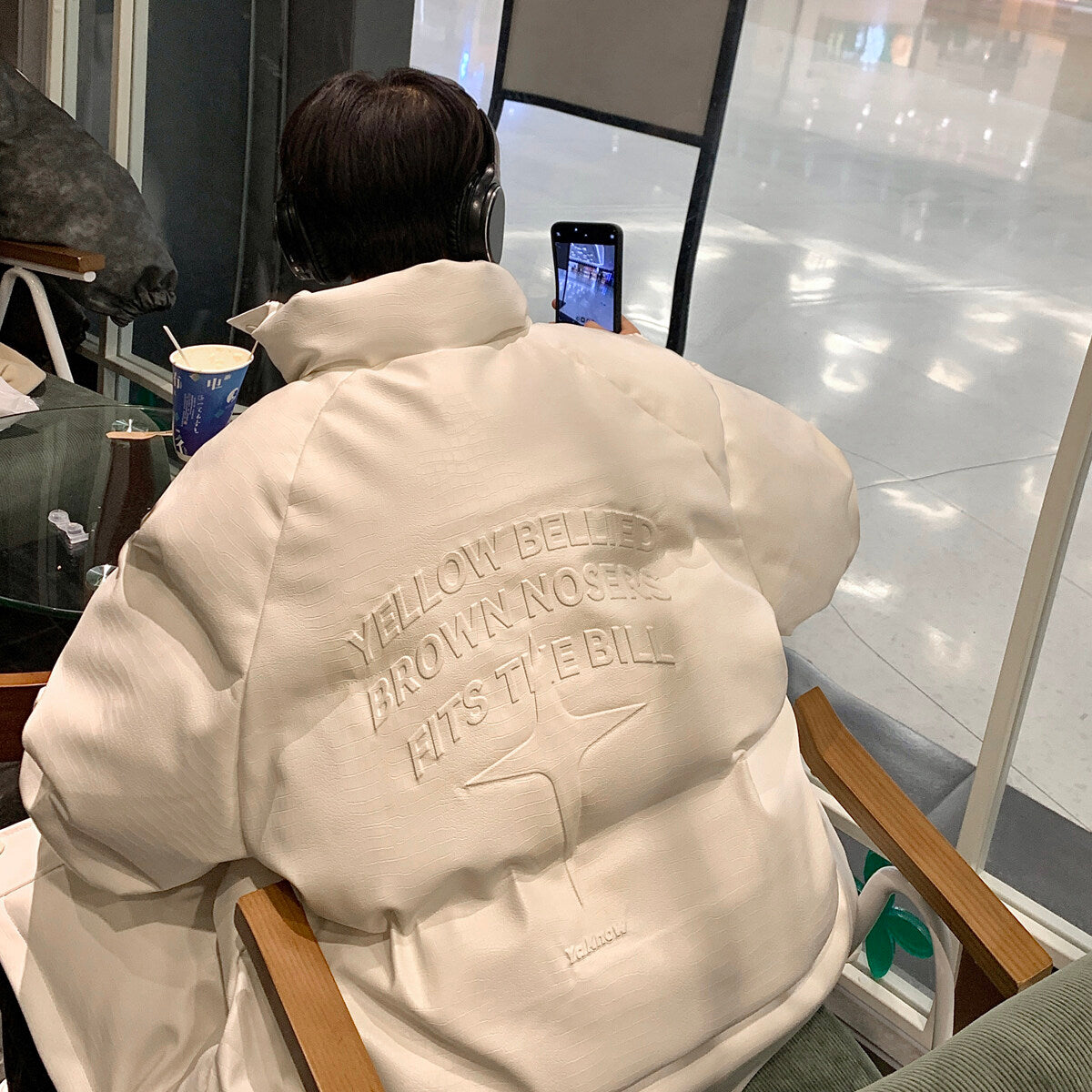 Men’s Croc Print Metal Stamp Jacket - Oversized Casual Streetwear Cotton Coat