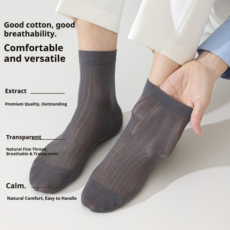 Men's Mulberry Silk Medium Tube Socks Boneless Solid Color Casual Business Socks Spring and Summer Light and Breathable Medium Tube Socks