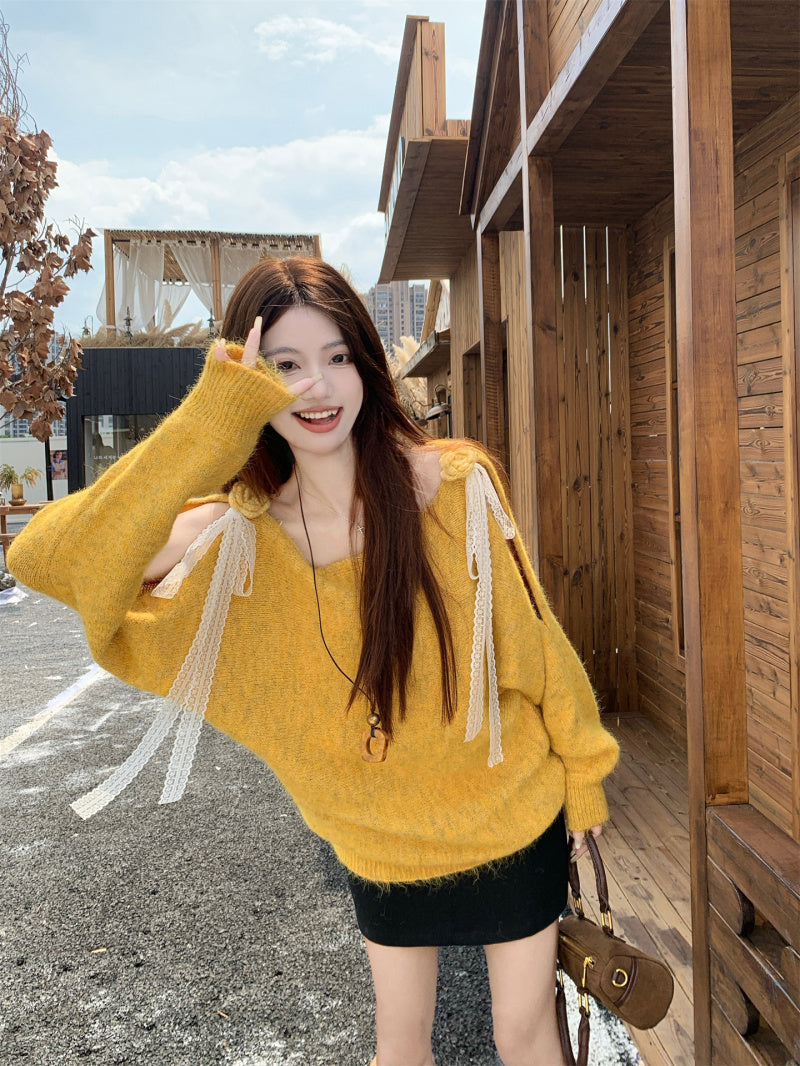 Luxe Slub-Knit Top: Sculpted Bow Shoulder + Airy Weightless Touch