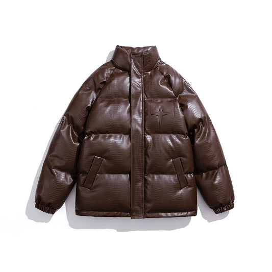 Oversized White Croc Jacket w/ Steel Letters - Trend Cotton Statement Coat