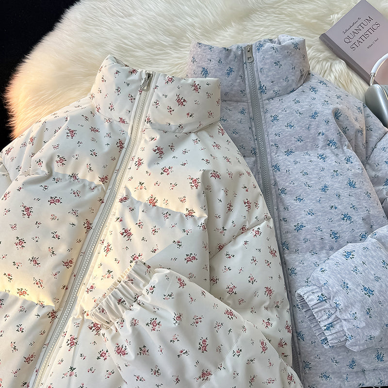 Winter Floral Matching Coats for Couples - Thickened Short Puffer Jackets His & Hers