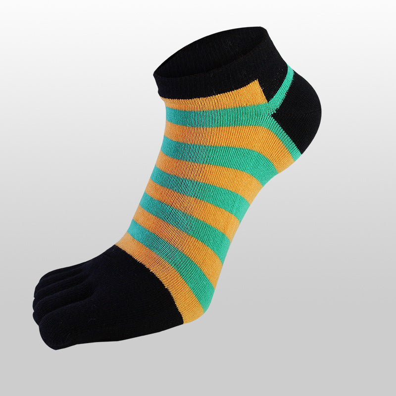 Men’s Breathable Cotton Five-Toe Socks - Anti-Slip Boat Socks for Sports, Spring/Summer Low-Cut Casual Crew Socks-3PRS