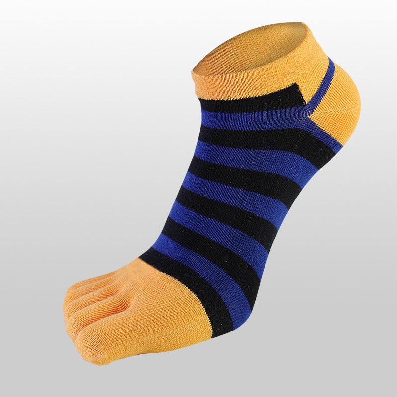 Men’s Breathable Cotton Five-Toe Socks - Anti-Slip Boat Socks for Sports, Spring/Summer Low-Cut Casual Crew Socks-3PRS