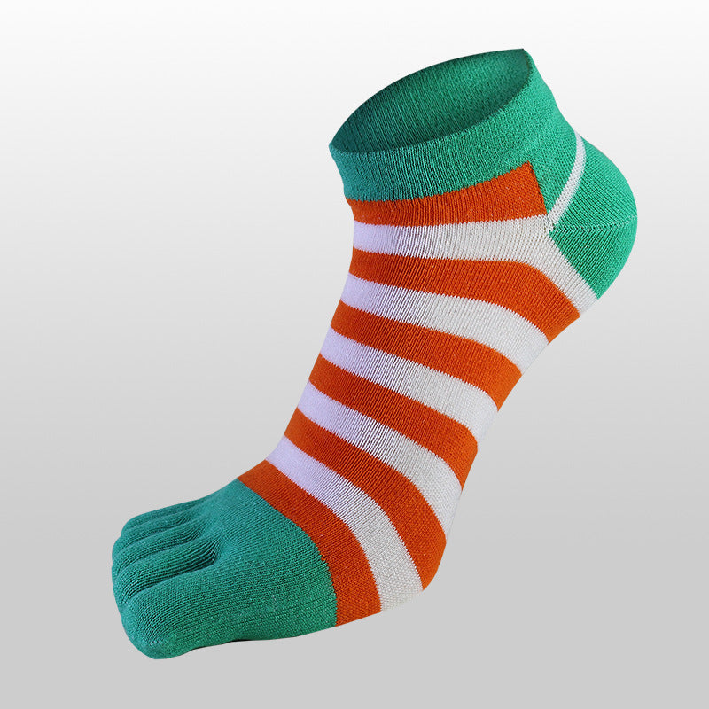 Men’s Breathable Cotton Five-Toe Socks - Anti-Slip Boat Socks for Sports, Spring/Summer Low-Cut Casual Crew Socks-3PRS