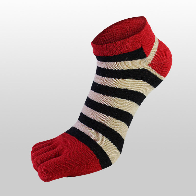 Men’s Breathable Cotton Five-Toe Socks - Anti-Slip Boat Socks for Sports, Spring/Summer Low-Cut Casual Crew Socks-3PRS