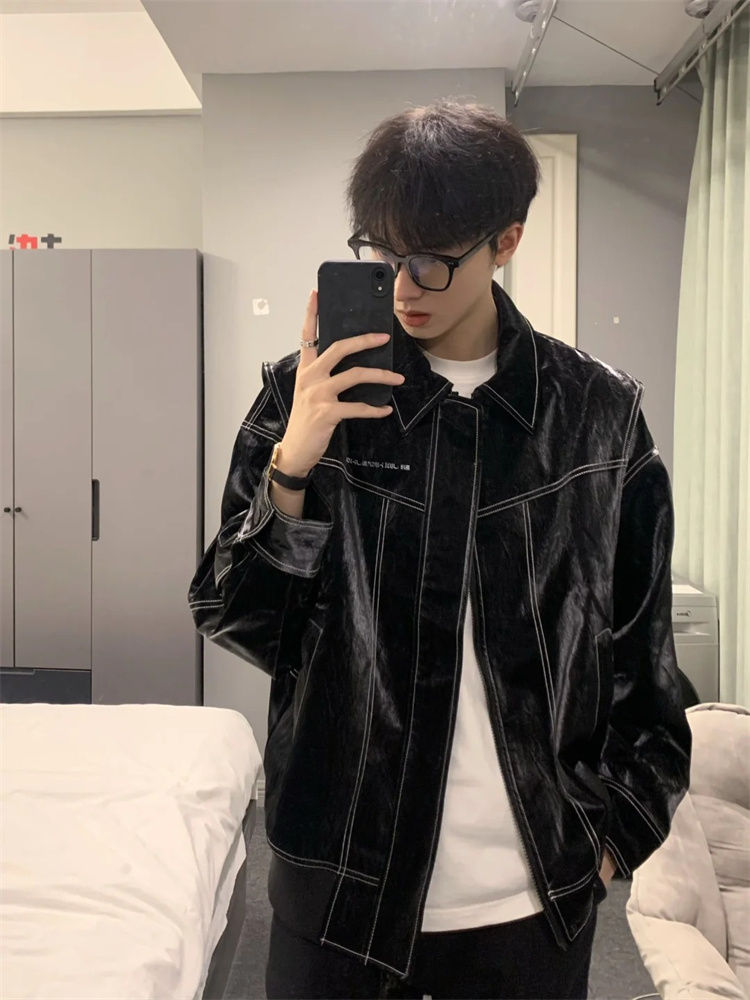 Men's Soft Loose Leather Jacket - Versatile Overshirt Coat for Street Style