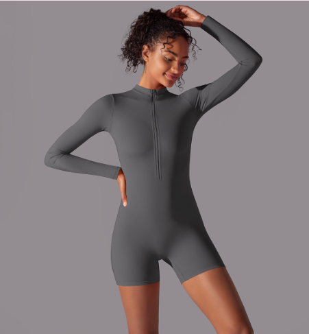 Stylish Zipper Open Collar High Elastic Jumpsuit for Fitness & Yoga