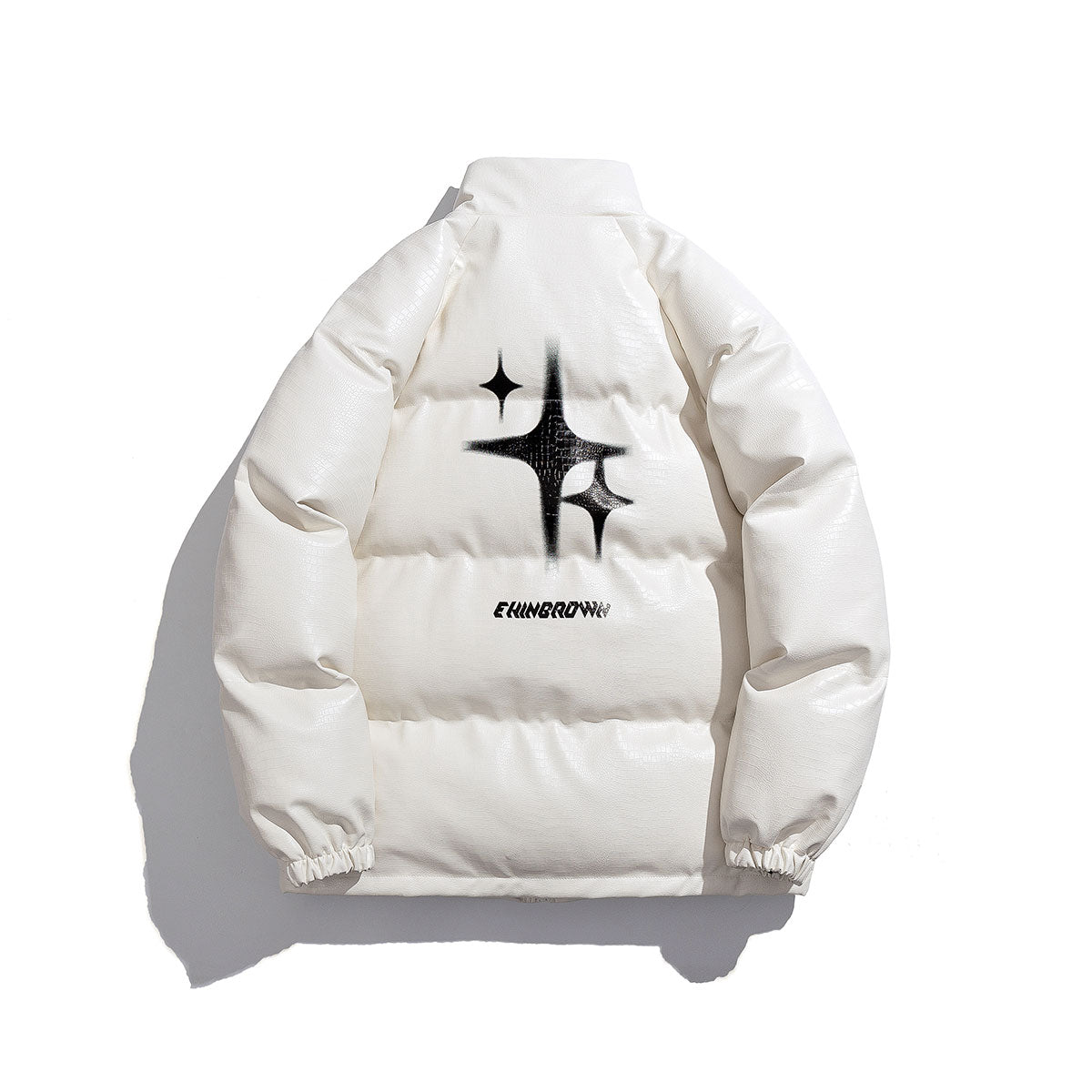 Men’s Detachable Star Brooch Jacket - White Croc Print Padded Cotton Coat