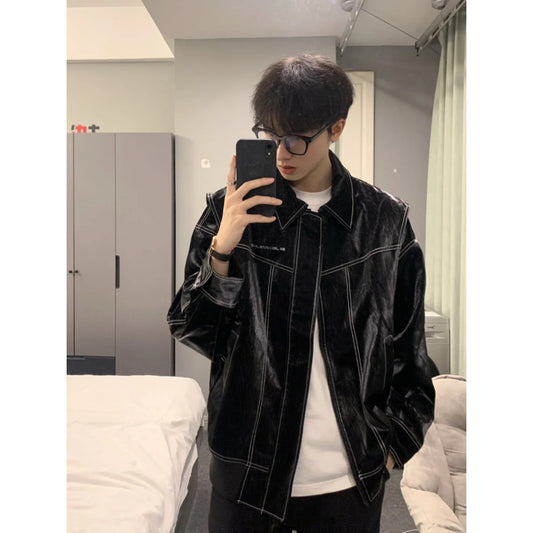 Men's Soft Loose Leather Jacket - Versatile Overshirt Coat for Street Style