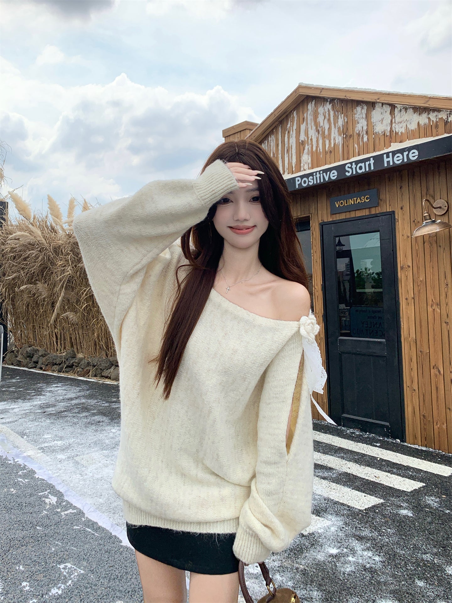 Luxe Slub-Knit Top: Sculpted Bow Shoulder + Airy Weightless Touch