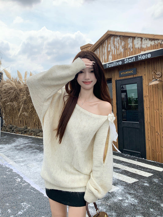 Luxe Slub-Knit Top: Sculpted Bow Shoulder + Airy Weightless Touch