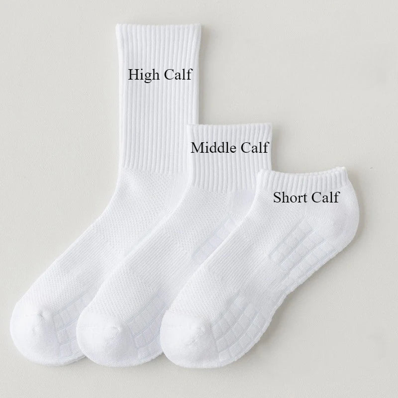 5 PRS-Men's Medium Tube Socks Terry Socks Towel Bottom Sports Cotton White Stockings Basketball Socks