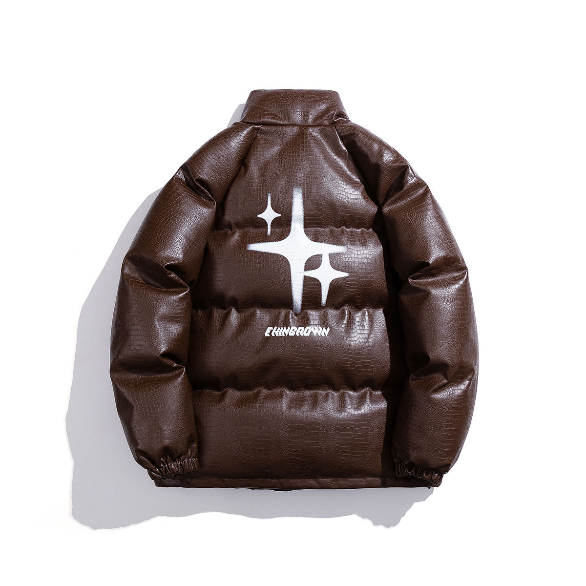 Men’s Detachable Star Brooch Jacket - White Croc Print Padded Cotton Coat