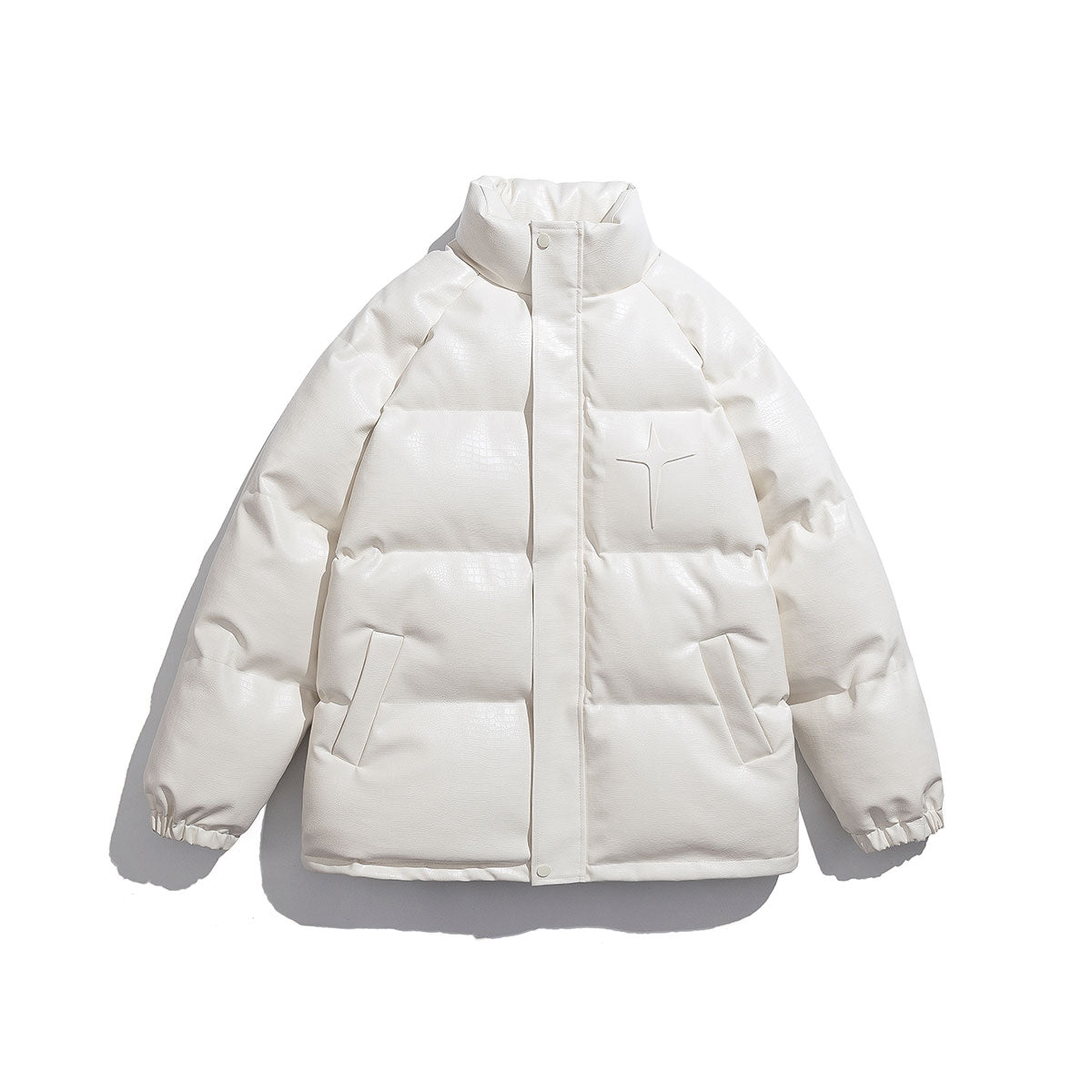 Oversized White Croc Jacket w/ Steel Letters - Trend Cotton Statement Coat