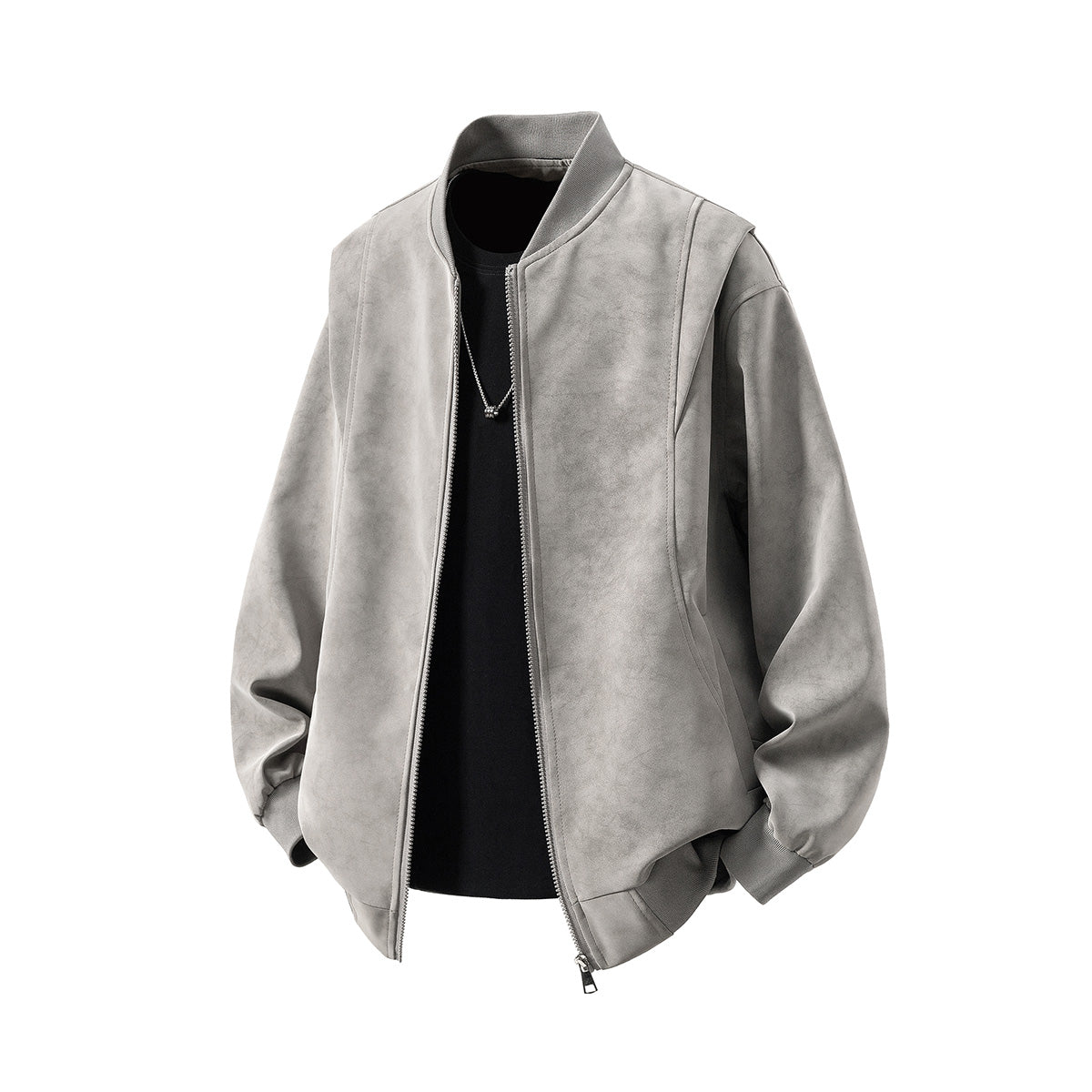 Artisan Deconstructed Leather Jacket - Ashy Gray Reconstructed Stand Collar (Sizes M-5XL)