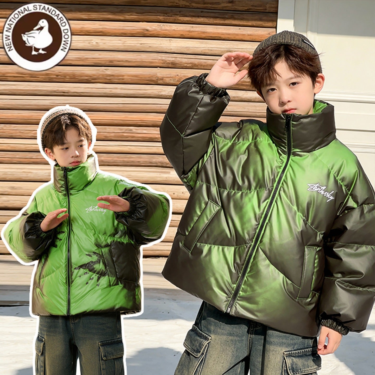 Thermo-Color Kids Down Jacket - Lightweight Stand Collar Puffer Coat, EN71 Certified for Boys