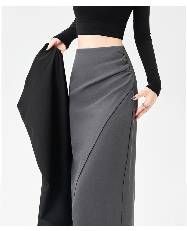 Power Midi Skirt: Sculpted Waist Pleats + Strategic Slit | Modern Tailoring