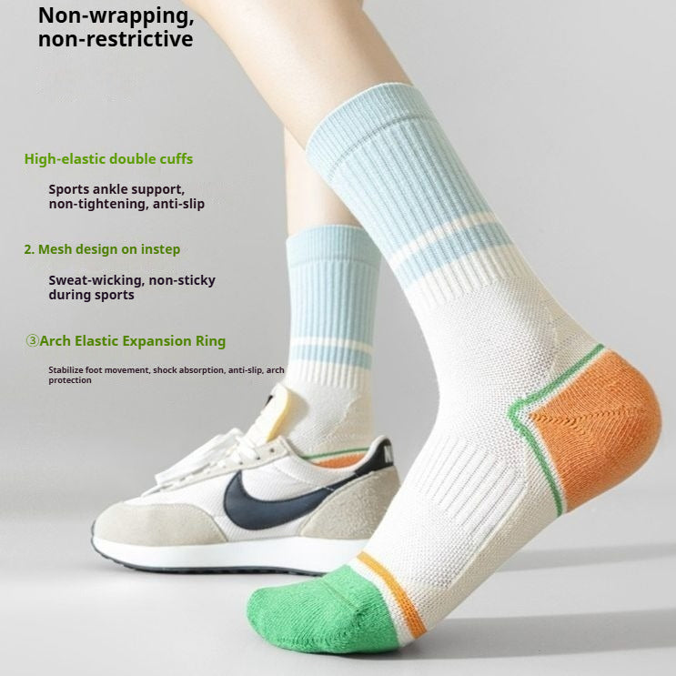 Professional Sports Socks Women's Medium Tube Socks Spring and Autumn Stockings Running Cycling Tennis Outdoor Autumn and Winter Towel Bottom Socks Women