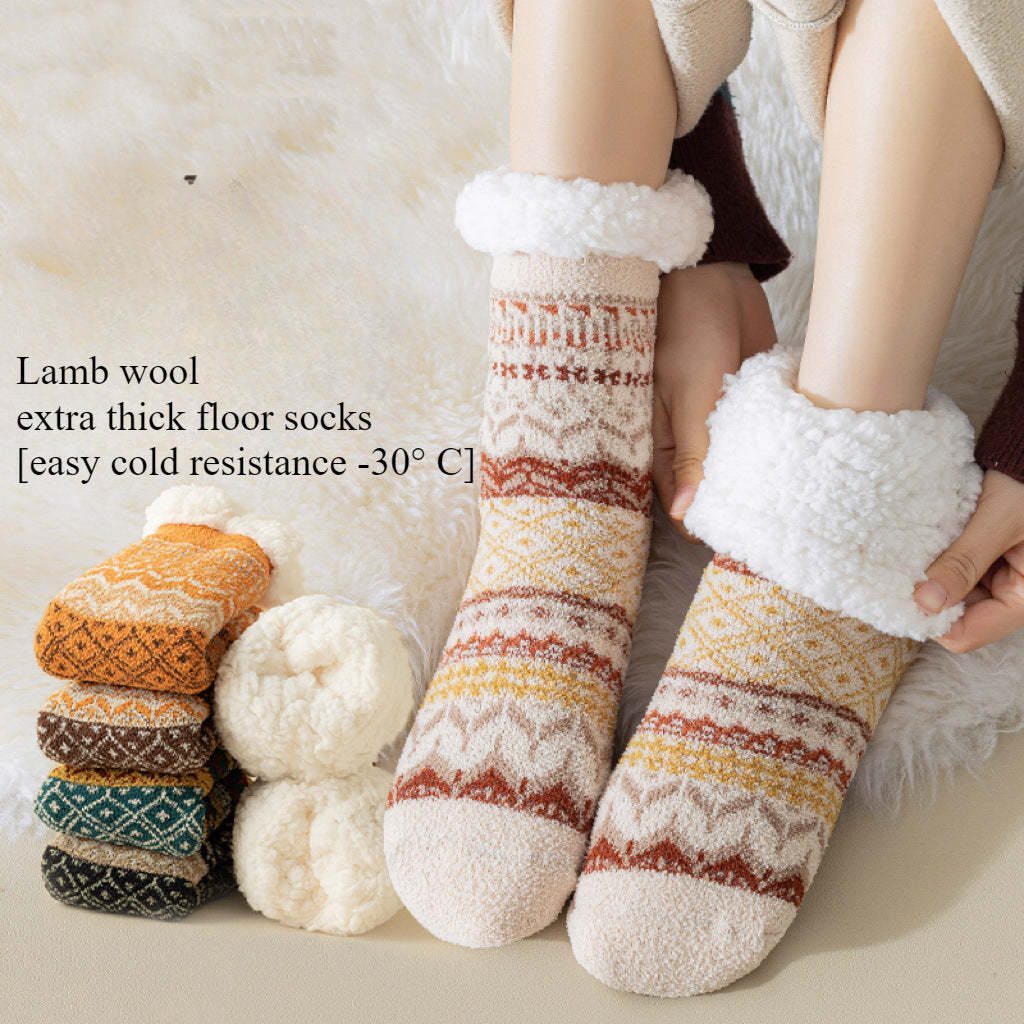 Lamb Wool Floor Socks Children's Autumn and Winter Fleece Thickened Warm Non-slip Silicone Home Socks