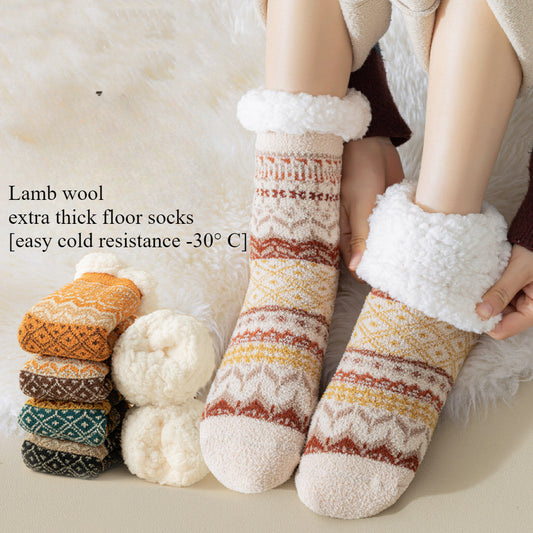 Lamb Wool Floor Socks Children's Autumn and Winter Fleece Thickened Warm Non-slip Silicone Home Socks