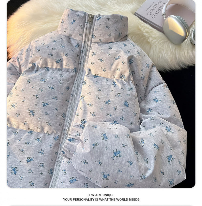 Winter Floral Matching Coats for Couples - Thickened Short Puffer Jackets His & Hers