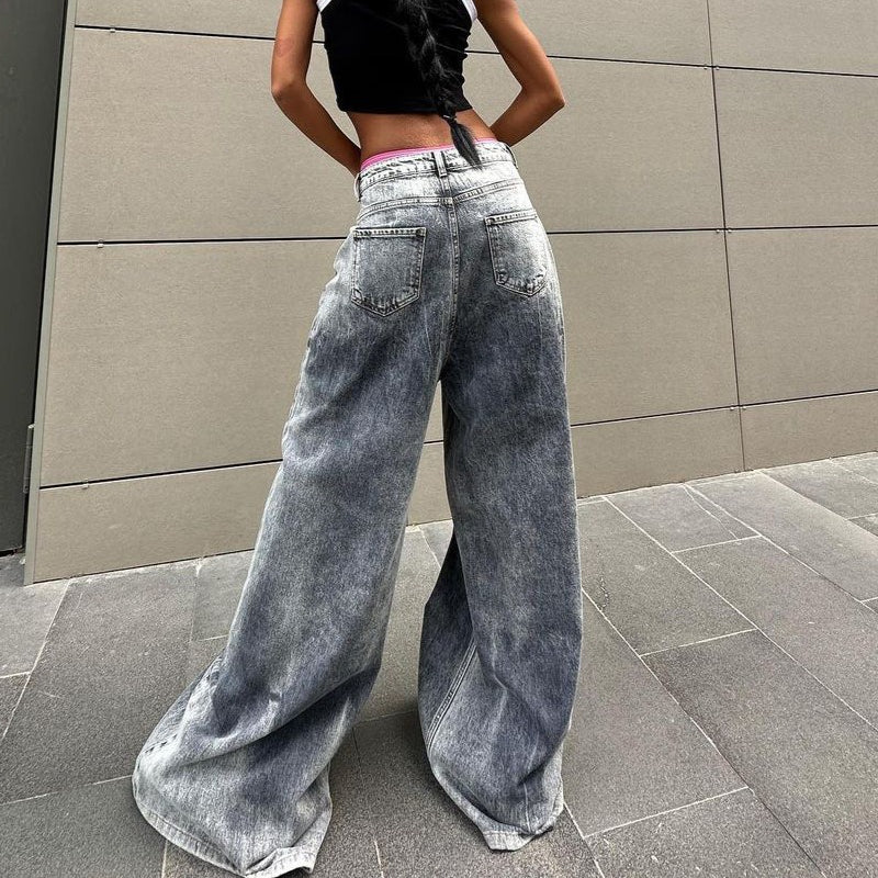Low Waist Wide Leg Flared Pants Street Washed Versatile Cigarette Pipe Loose Thin Jeans for Casual Wear