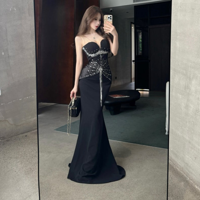 Velvet Plunging V-Back Mermaid Evening Gown for Host Black Tie