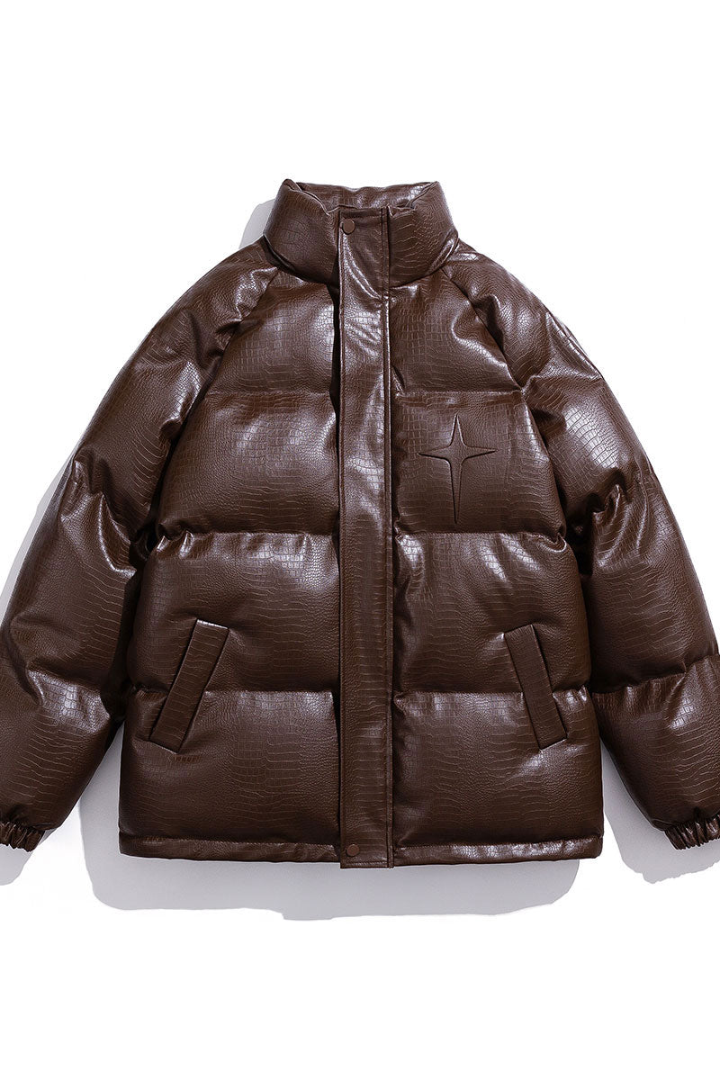 Oversized White Croc Jacket w/ Steel Letters - Trend Cotton Statement Coat