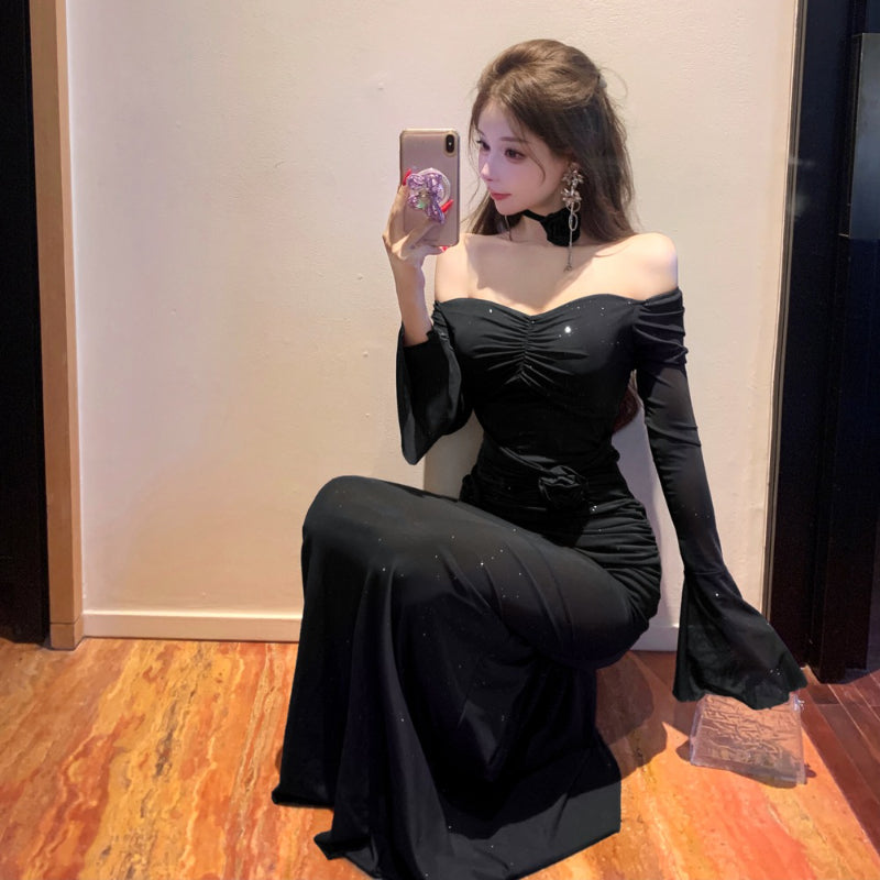 Prom Night Lace-Up Floral Appliqué Fitted Wrap Slit Evening Gown Dress