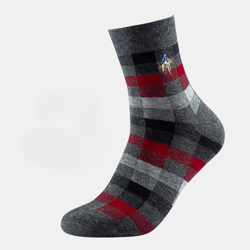 Men's Socks Spring and Autumn Business Trendy Socks Plaid Combed Cotton Medium Tube Socks