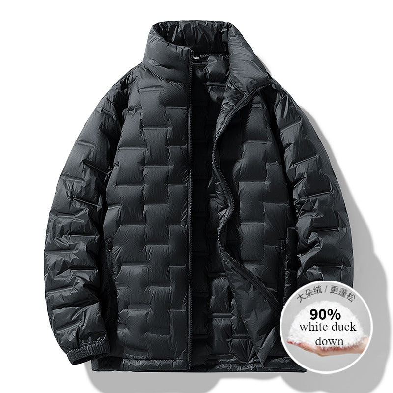 Men's New Winter Down Jacket Solid Color Stand-up Collar Versatile Charging Down Light and Thin Inside Can Be Worn Outside Coat Men's Clothing
