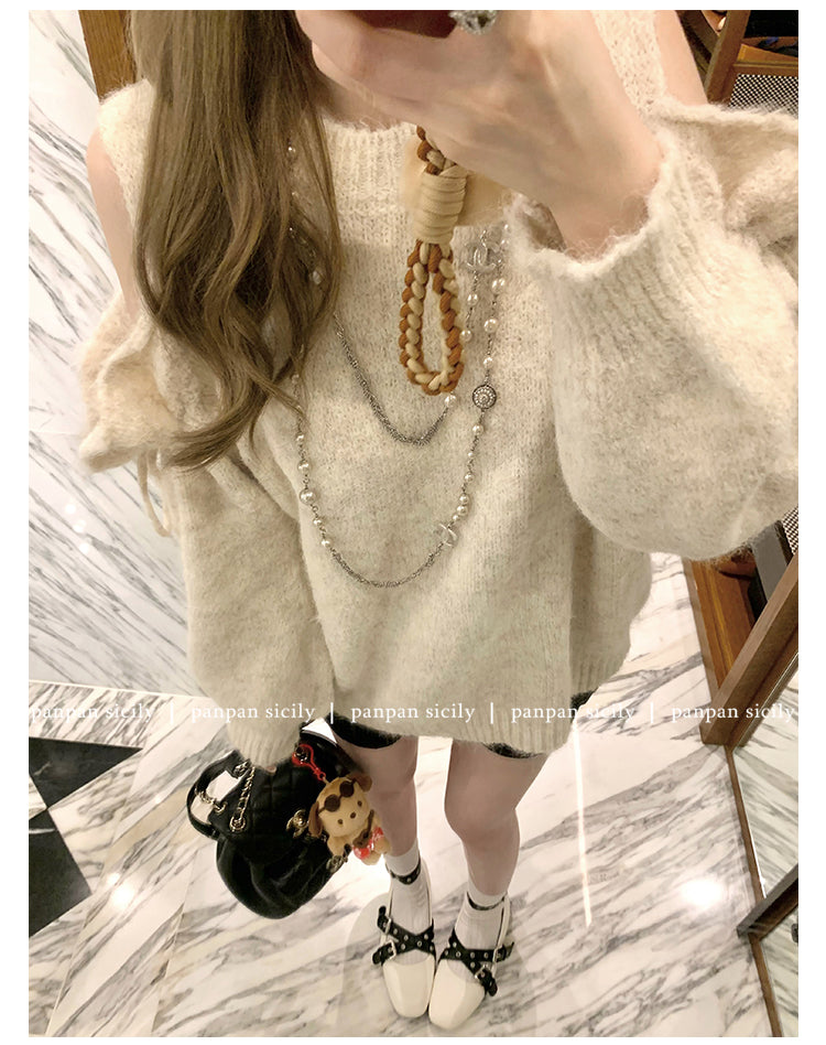 Nostalgic Gauze Pullover: Artisanal Shoulder Cut-Out + Ruched Lacing
