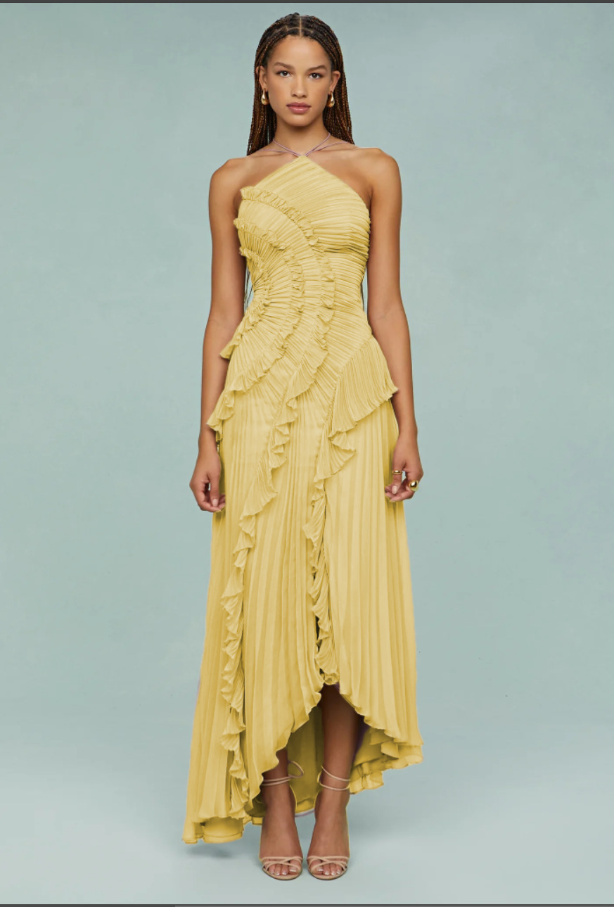 Luxury Chiffon Evening Gown: Ruffle Pleated Maxi Dress for Women, Breathable Summer Party Wear - Elegant Midi/Maxi Styles