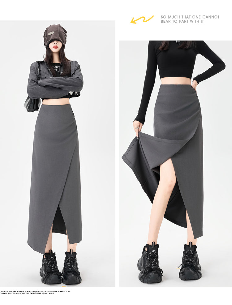 Power Midi Skirt: Sculpted Waist Pleats + Strategic Slit | Modern Tailoring