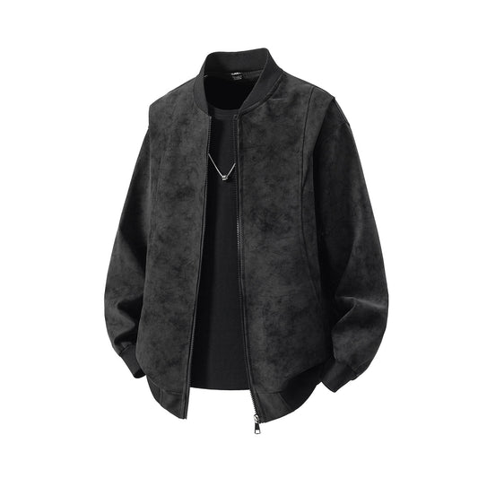 Artisan Deconstructed Leather Jacket - Ashy Gray Reconstructed Stand Collar (Sizes M-5XL)