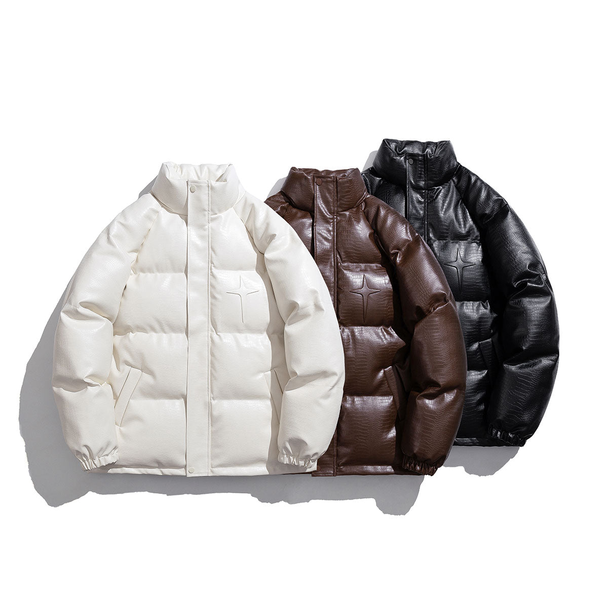 Oversized White Croc Jacket w/ Steel Letters - Trend Cotton Statement Coat