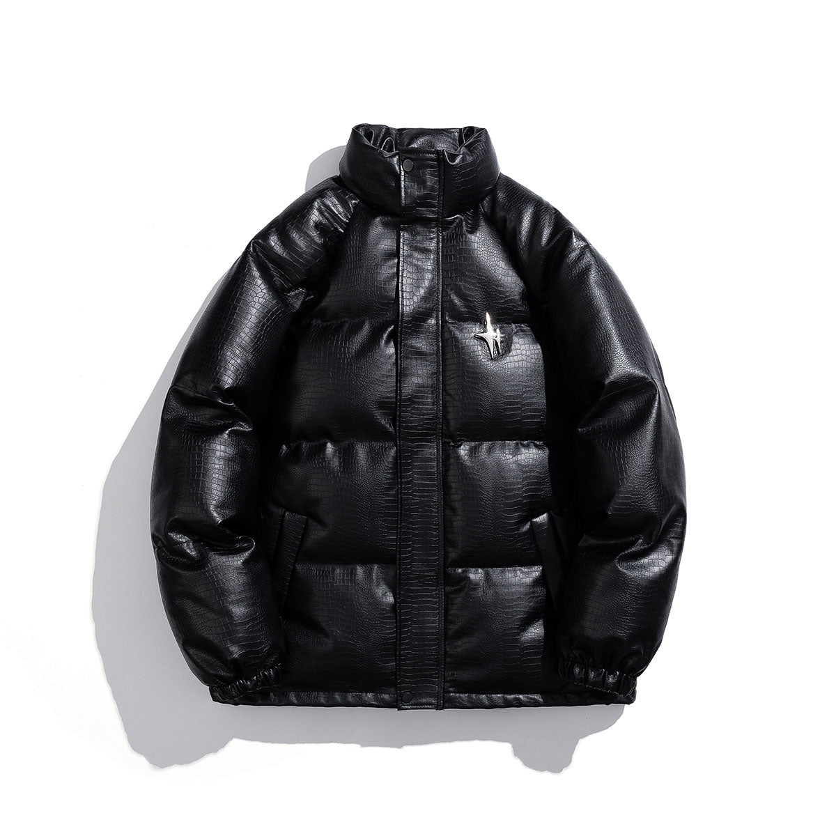 Men’s Detachable Star Brooch Jacket - White Croc Print Padded Cotton Coat