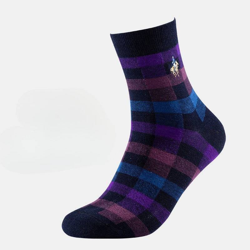 Men's Socks Spring and Autumn Business Trendy Socks Plaid Combed Cotton Medium Tube Socks