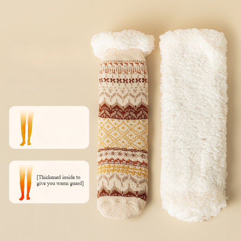 Lamb Wool Floor Socks Children's Autumn and Winter Fleece Thickened Warm Non-slip Silicone Home Socks