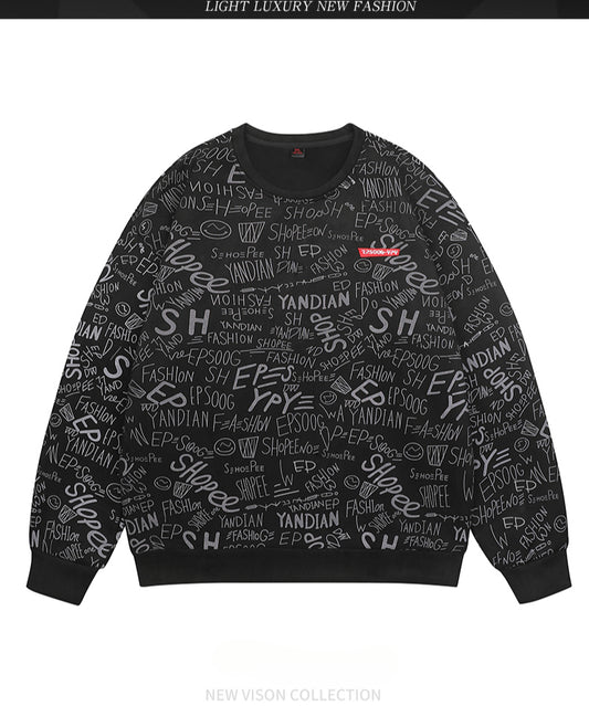 Autumn and Winter Street Full of Letters Sweater Men's Loose and Versatile Casual Hoodie Top