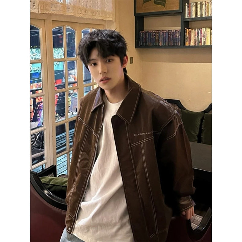 Men's Soft Loose Leather Jacket - Versatile Overshirt Coat for Street Style