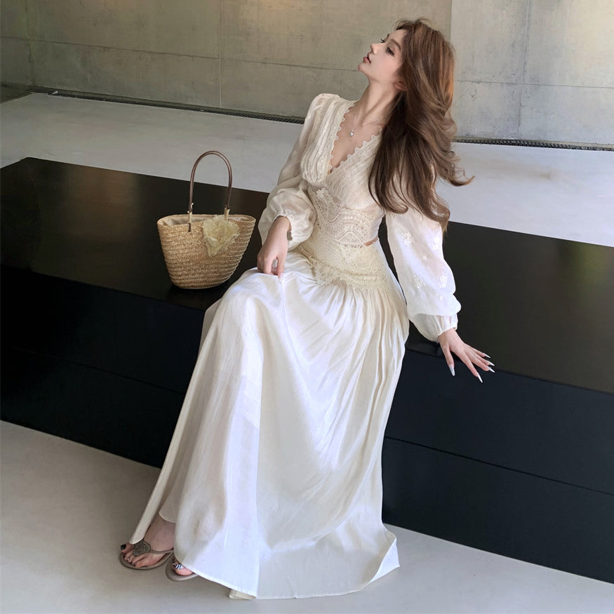 Tranquil Chiffon Blouse + Sculpted Skirt Set | Delicate Lace Details