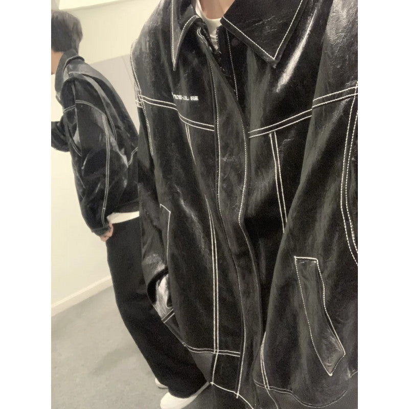 Men's Soft Loose Leather Jacket - Versatile Overshirt Coat for Street Style