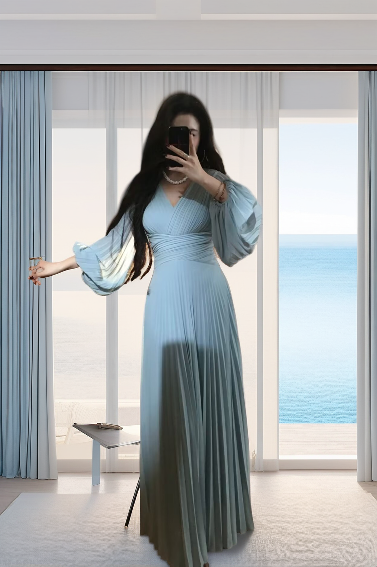 Vintage-Inspired Elegance: Sapphire Cascade Flare Maxi Dress