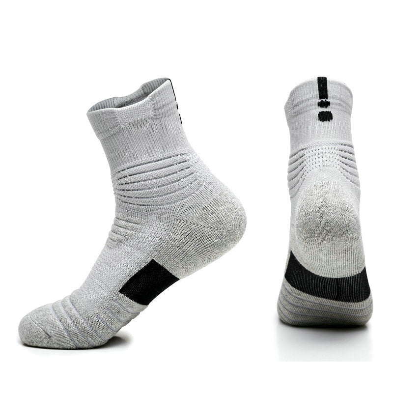 Men's Towel Bottom Non-slip Sports Boat Socks Terry Outdoor Medium and Short Tube Elite Socks Quick-drying Running Socks