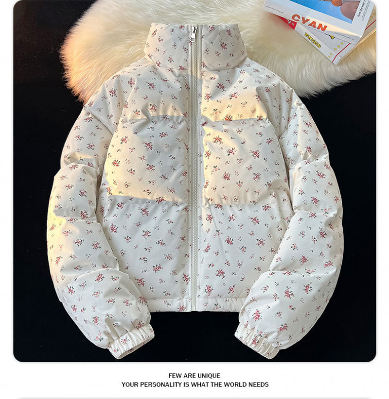 Winter Floral Matching Coats for Couples - Thickened Short Puffer Jackets His & Hers